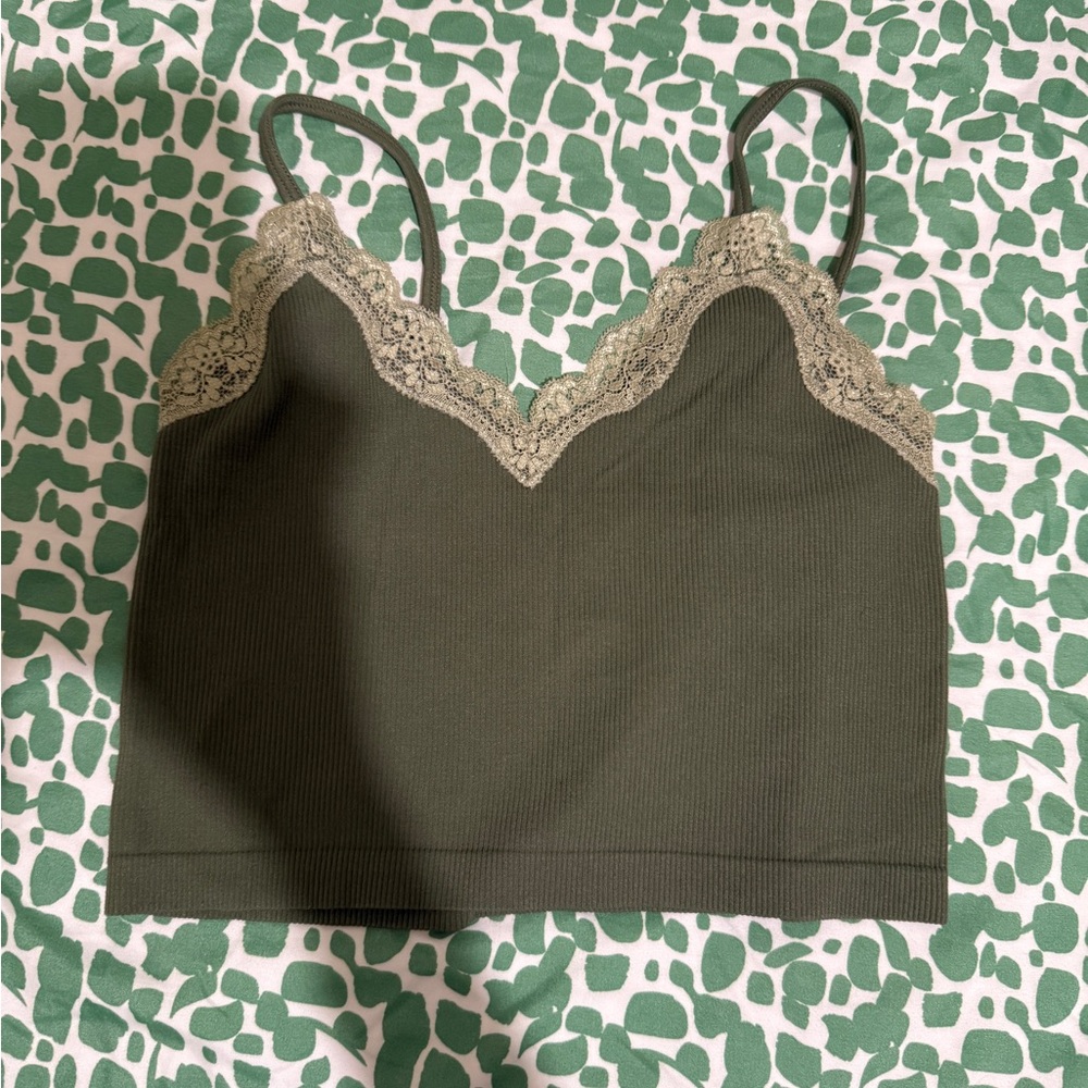 Green Lace Trim Cami Top